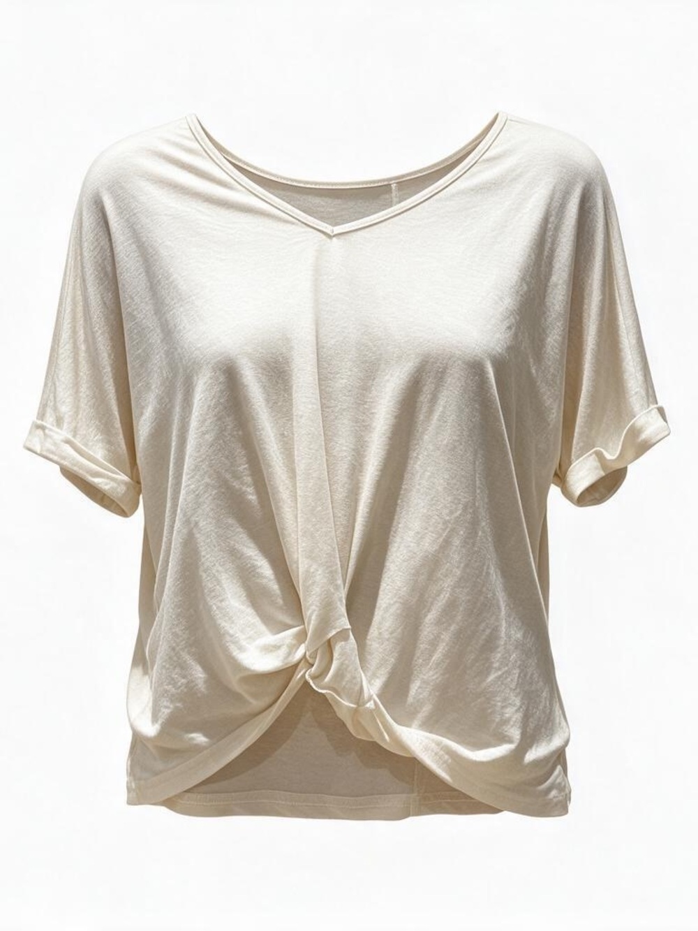 Women's Off White Twist Front V-Neck T-Shirt Size Medium